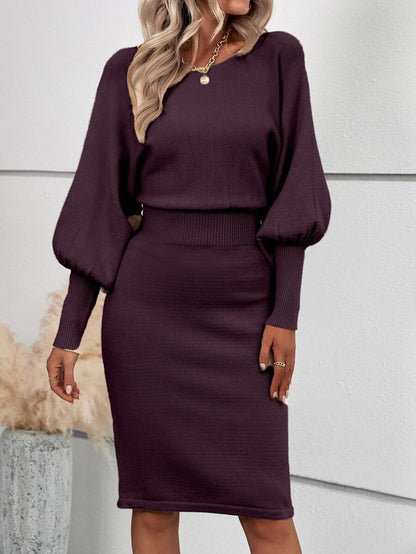 Ljubljana Batwing Sleeve Knit Bodycon Midi Sweater Dress