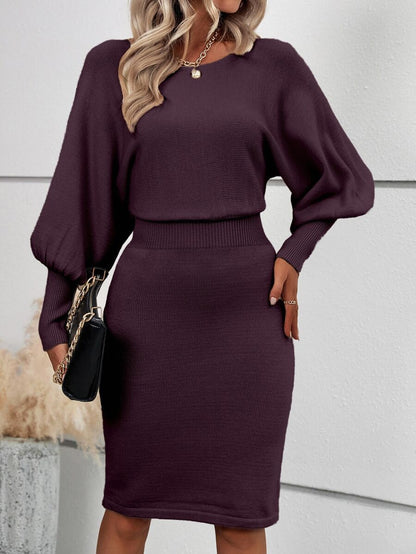 Ljubljana Batwing Sleeve Knit Bodycon Midi Sweater Dress