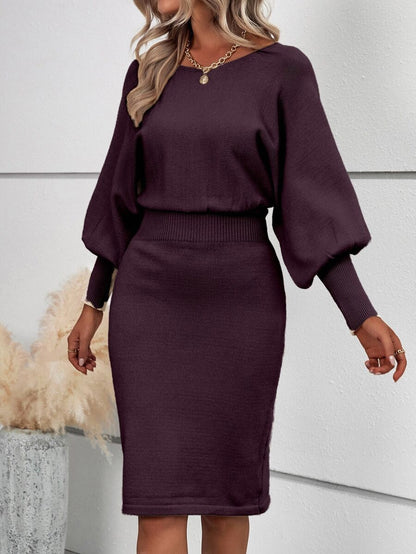 Ljubljana Batwing Sleeve Knit Bodycon Midi Sweater Dress