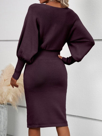 Ljubljana Batwing Sleeve Knit Bodycon Midi Sweater Dress
