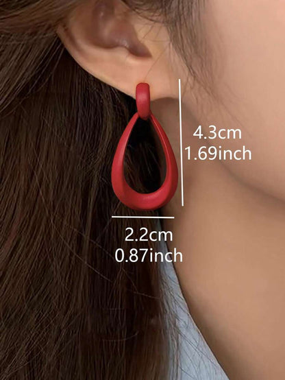 Women's Teardrop Drop Earrings Gold, Geometric Open Statement Earrings 1.7 Inch for Everyday and Vacation