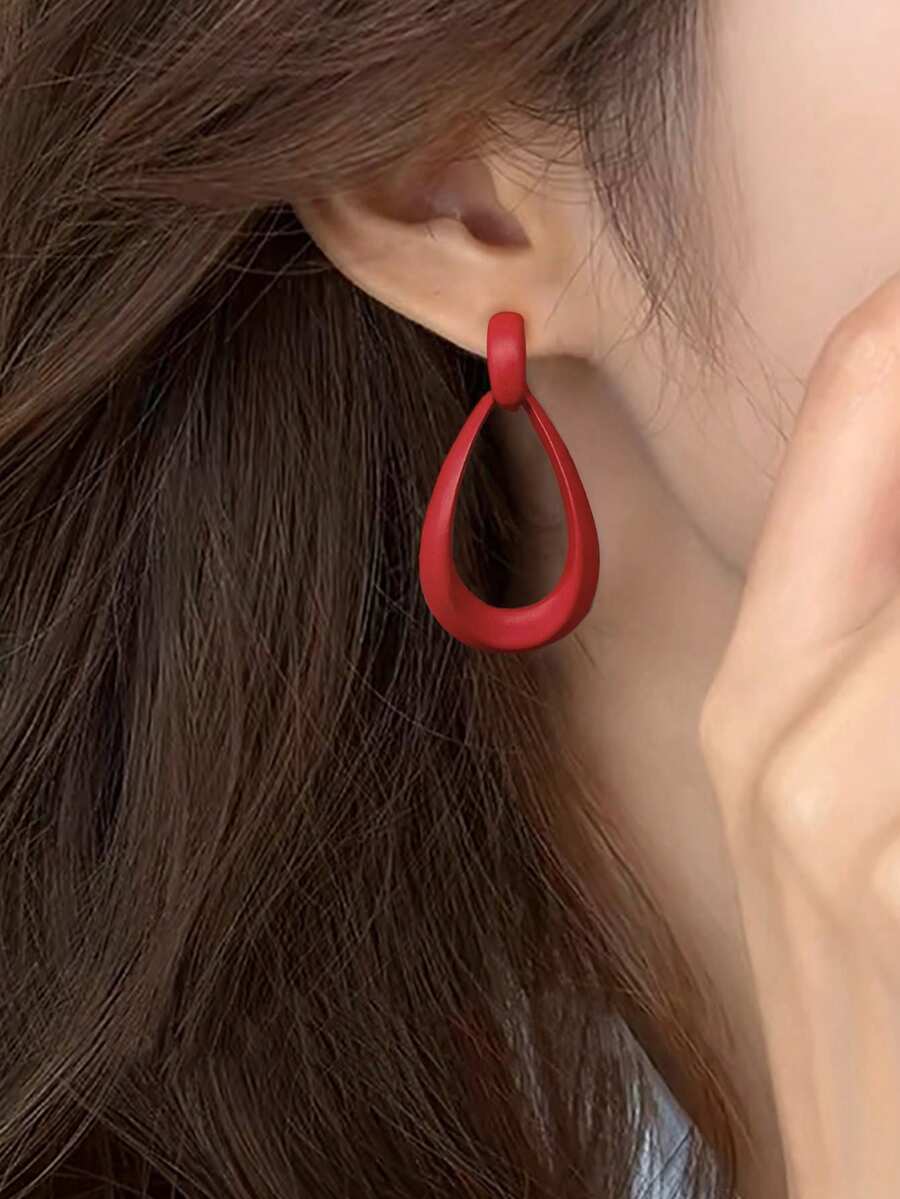Women's Teardrop Drop Earrings Gold, Geometric Open Statement Earrings 1.7 Inch for Everyday and Vacation