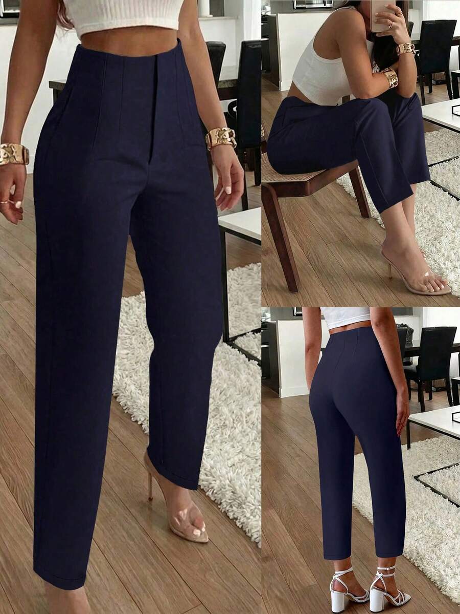 Women's Pleated Tapered Ankle Trousers, Stretch Dress Pants for Work Office - Dark Green