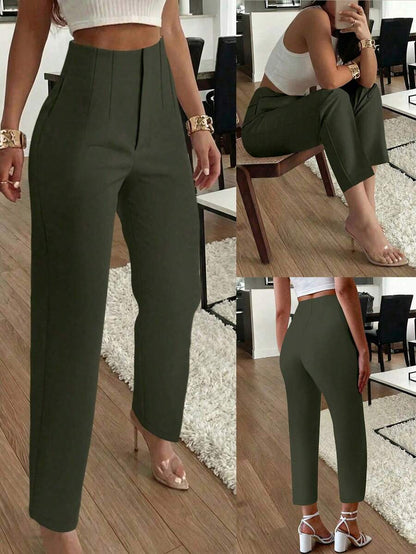 Women's Pleated Tapered Ankle Trousers, Stretch Dress Pants for Work Office - Pink