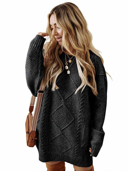 Cosima Oversized Textured Knit Drop Shoulder Sweater Dress - Apricot