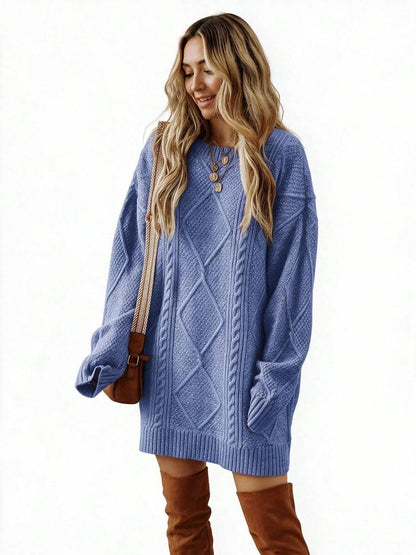 Cosima Oversized Textured Knit Drop Shoulder Sweater Dress - Apricot
