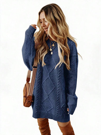 Cosima Oversized Textured Knit Drop Shoulder Sweater Dress - Apricot