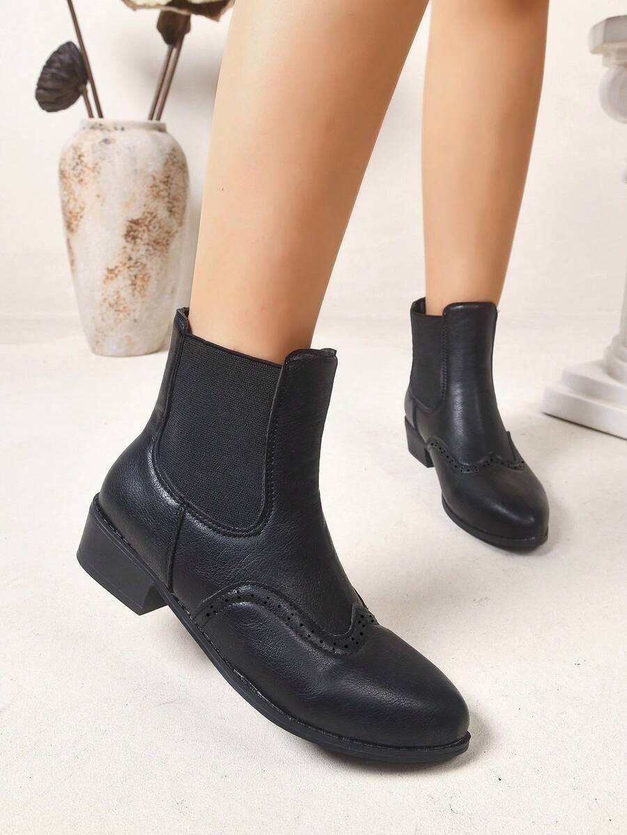 Women's Thick Sole Thermal Lined Boots, Fashionable & Versatile Black Patent Faux Leather Chelsea Ankle Boots, Black Utility Boots For Spring, Autumn & Winter. Suitable For Daily Wear, Parties, Weddings, Paired With Jeans, Dresses, Skirts, Leather, Sweate Mensa