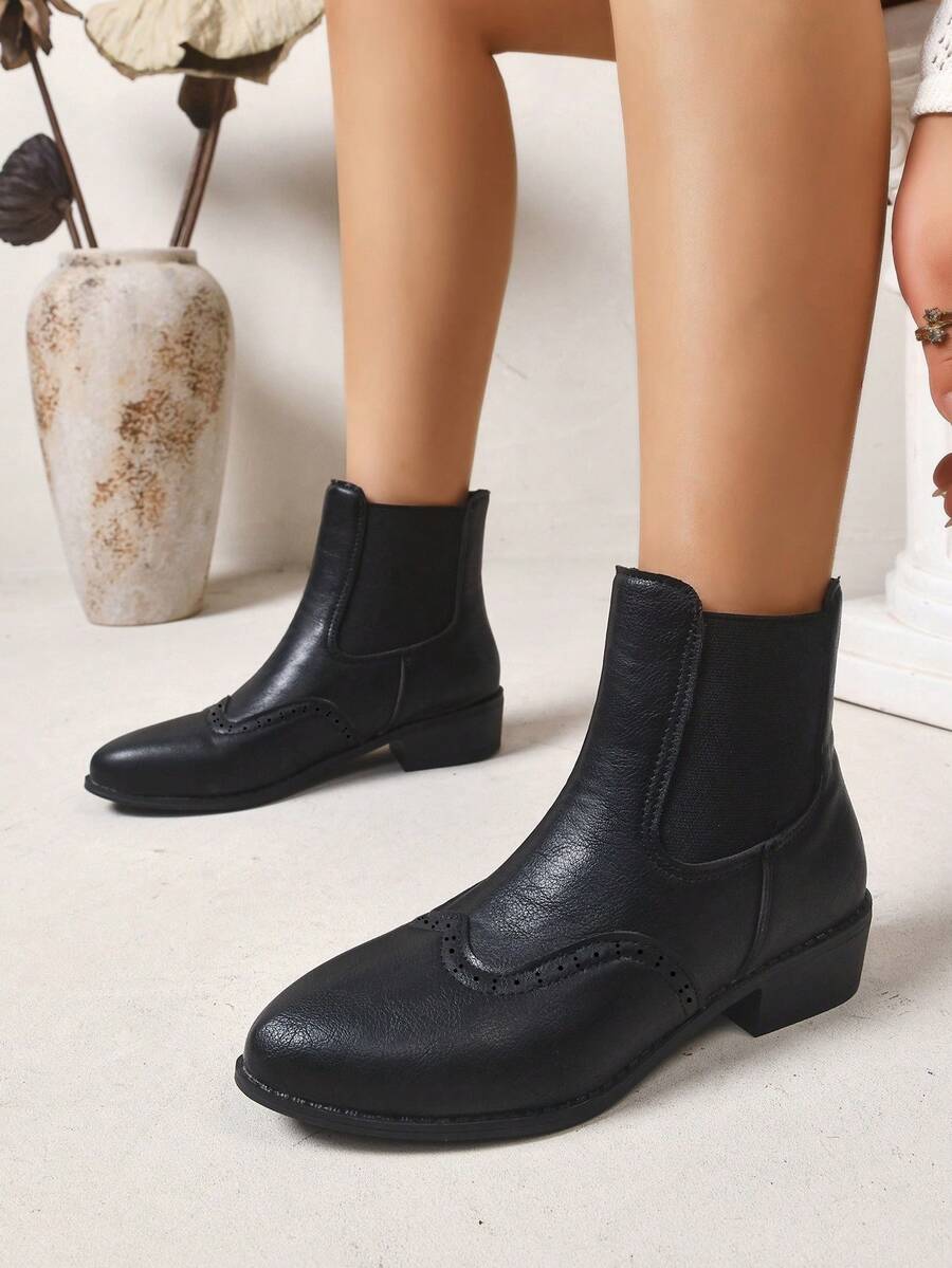 Women's Thick Sole Thermal Lined Boots, Fashionable & Versatile Black Patent Faux Leather Chelsea Ankle Boots, Black Utility Boots For Spring, Autumn & Winter. Suitable For Daily Wear, Parties, Weddings, Paired With Jeans, Dresses, Skirts, Leather, Sweate Mensa