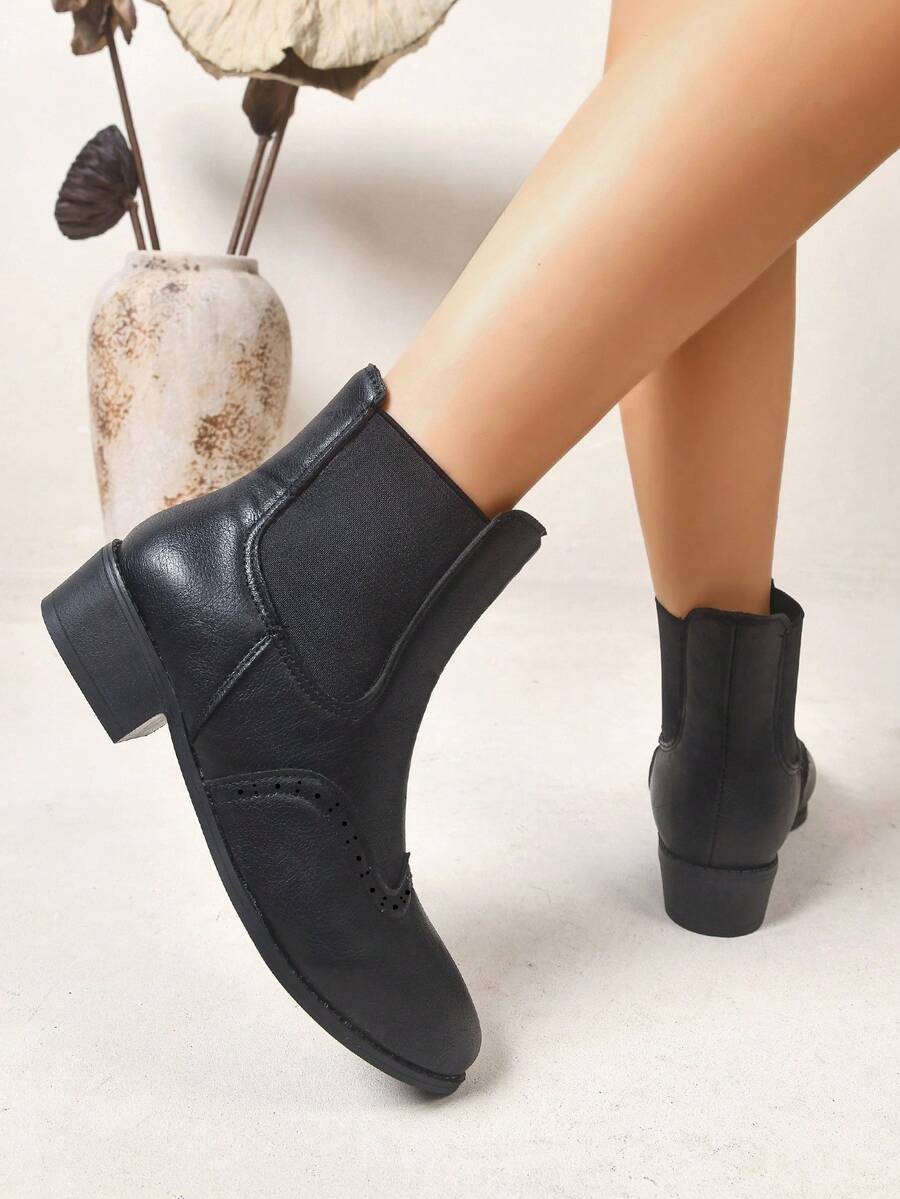 Women's Thick Sole Thermal Lined Boots, Fashionable & Versatile Black Patent Faux Leather Chelsea Ankle Boots, Black Utility Boots For Spring, Autumn & Winter. Suitable For Daily Wear, Parties, Weddings, Paired With Jeans, Dresses, Skirts, Leather, Sweate Mensa