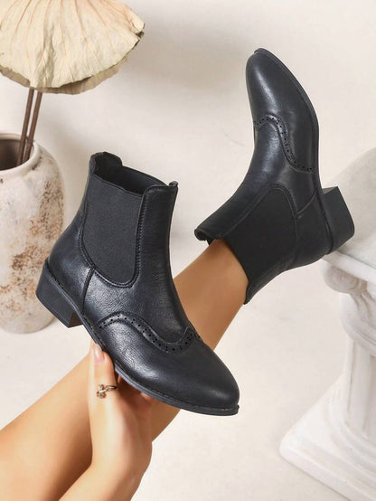 Women's Thick Sole Thermal Lined Boots, Fashionable & Versatile Black Patent Faux Leather Chelsea Ankle Boots, Black Utility Boots For Spring, Autumn & Winter. Suitable For Daily Wear, Parties, Weddings, Paired With Jeans, Dresses, Skirts, Leather, Sweate Mensa