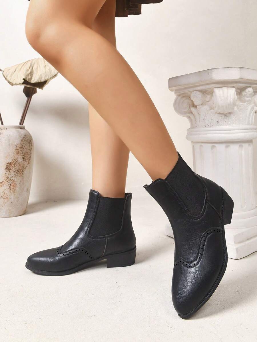Women's Thick Sole Thermal Lined Boots, Fashionable & Versatile Black Patent Faux Leather Chelsea Ankle Boots, Black Utility Boots For Spring, Autumn & Winter. Suitable For Daily Wear, Parties, Weddings, Paired With Jeans, Dresses, Skirts, Leather, Sweate Mensa