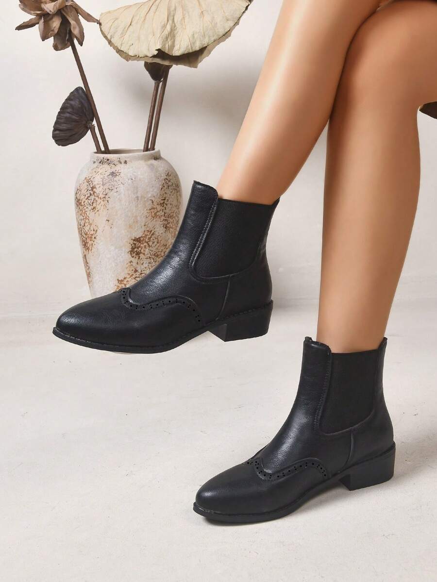 Women's Thick Sole Thermal Lined Boots, Fashionable & Versatile Black Patent Faux Leather Chelsea Ankle Boots, Black Utility Boots For Spring, Autumn & Winter. Suitable For Daily Wear, Parties, Weddings, Paired With Jeans, Dresses, Skirts, Leather, Sweate Mensa