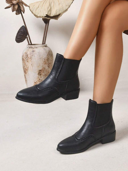 Women's Thick Sole Thermal Lined Boots, Fashionable & Versatile Black Patent Faux Leather Chelsea Ankle Boots, Black Utility Boots For Spring, Autumn & Winter. Suitable For Daily Wear, Parties, Weddings, Paired With Jeans, Dresses, Skirts, Leather, Sweate Mensa