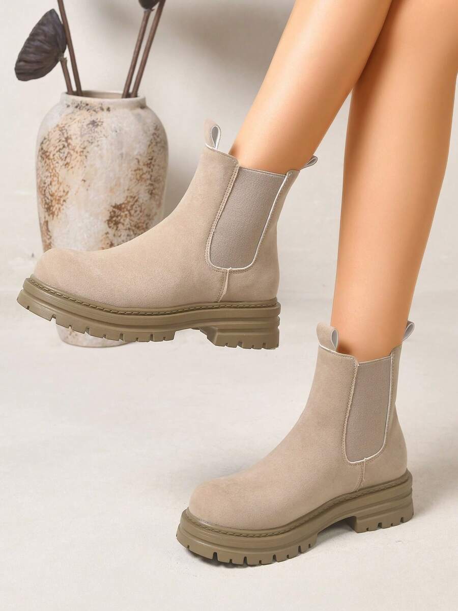 Women's Thick Sole Thermal Lined Boots, Fashionable & Versatile Black Patent Faux Leather Chelsea Ankle Boots, Black Utility Boots For Spring, Autumn & Winter. Suitable For Daily Wear, Parties, Weddings, Paired With Jeans, Dresses, Skirts, Leather, Sweate Mensa