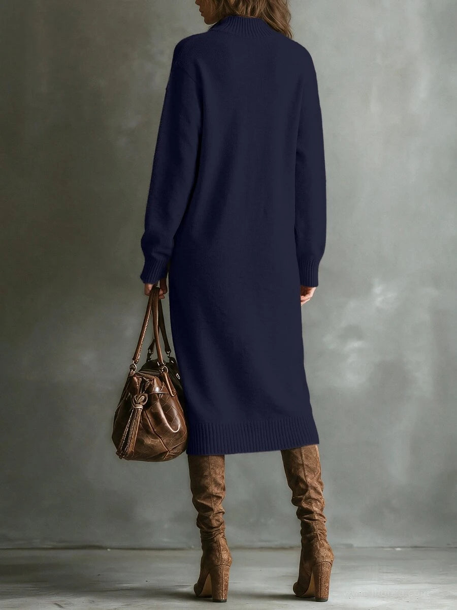 Budapest Mock Neck Raglan Sleeve Knit Midi Sweater Dress