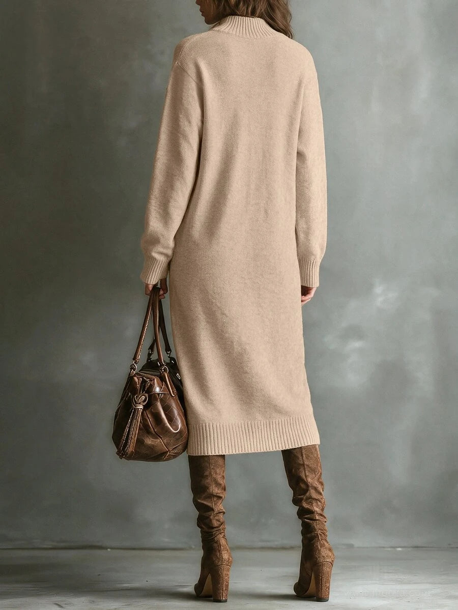 Budapest Mock Neck Raglan Sleeve Knit Midi Sweater Dress