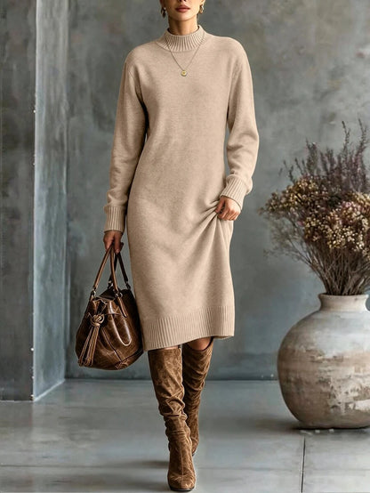Budapest Mock Neck Raglan Sleeve Knit Midi Sweater Dress