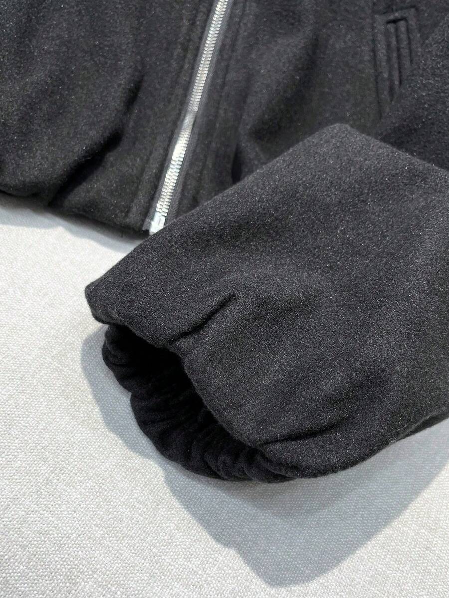 Lillehammer Wool Look Zip Up Cropped Bomber Jacket