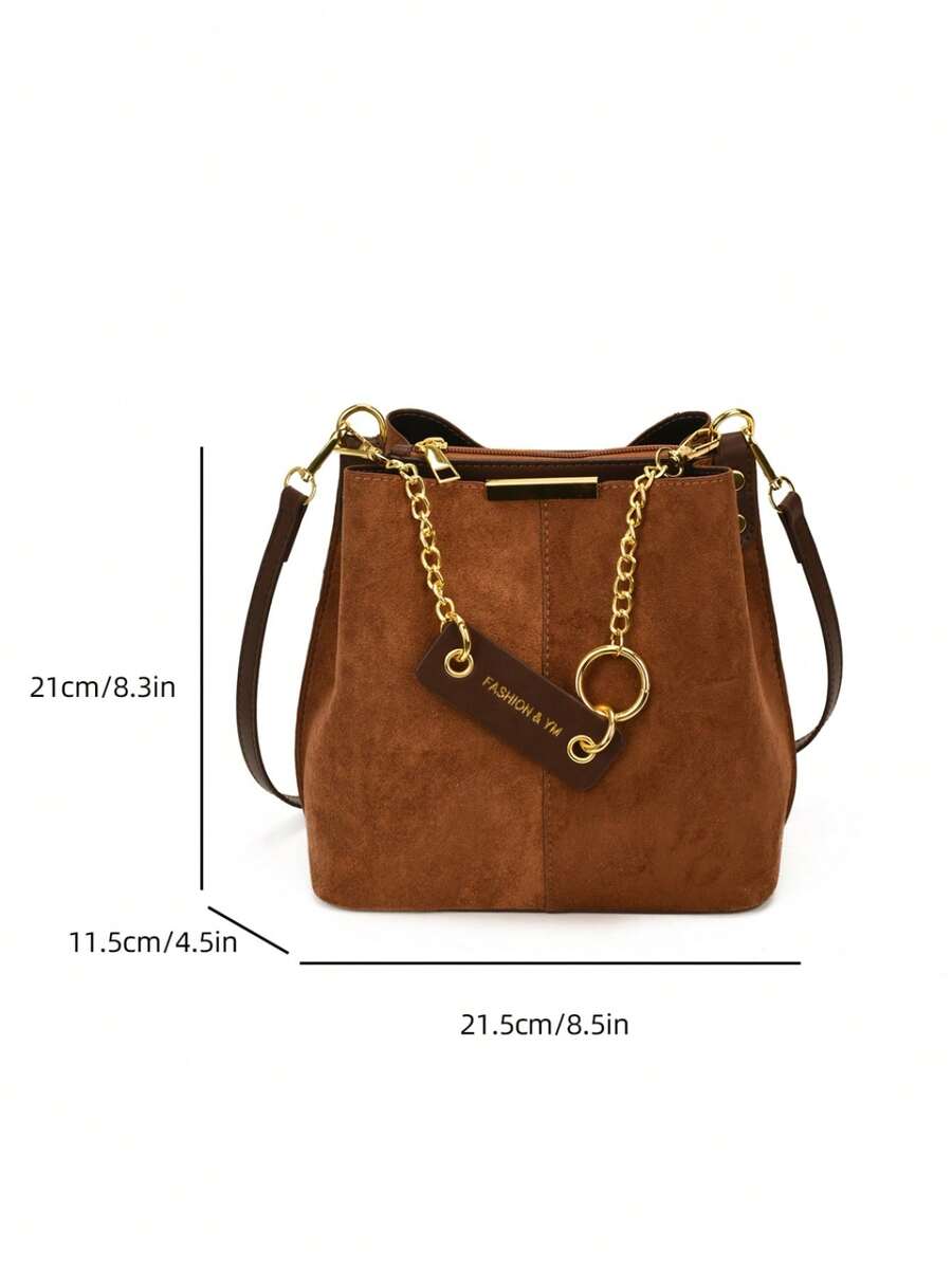Lausanne Suede Look Bucket Bag with Wide Shoulder Strap
