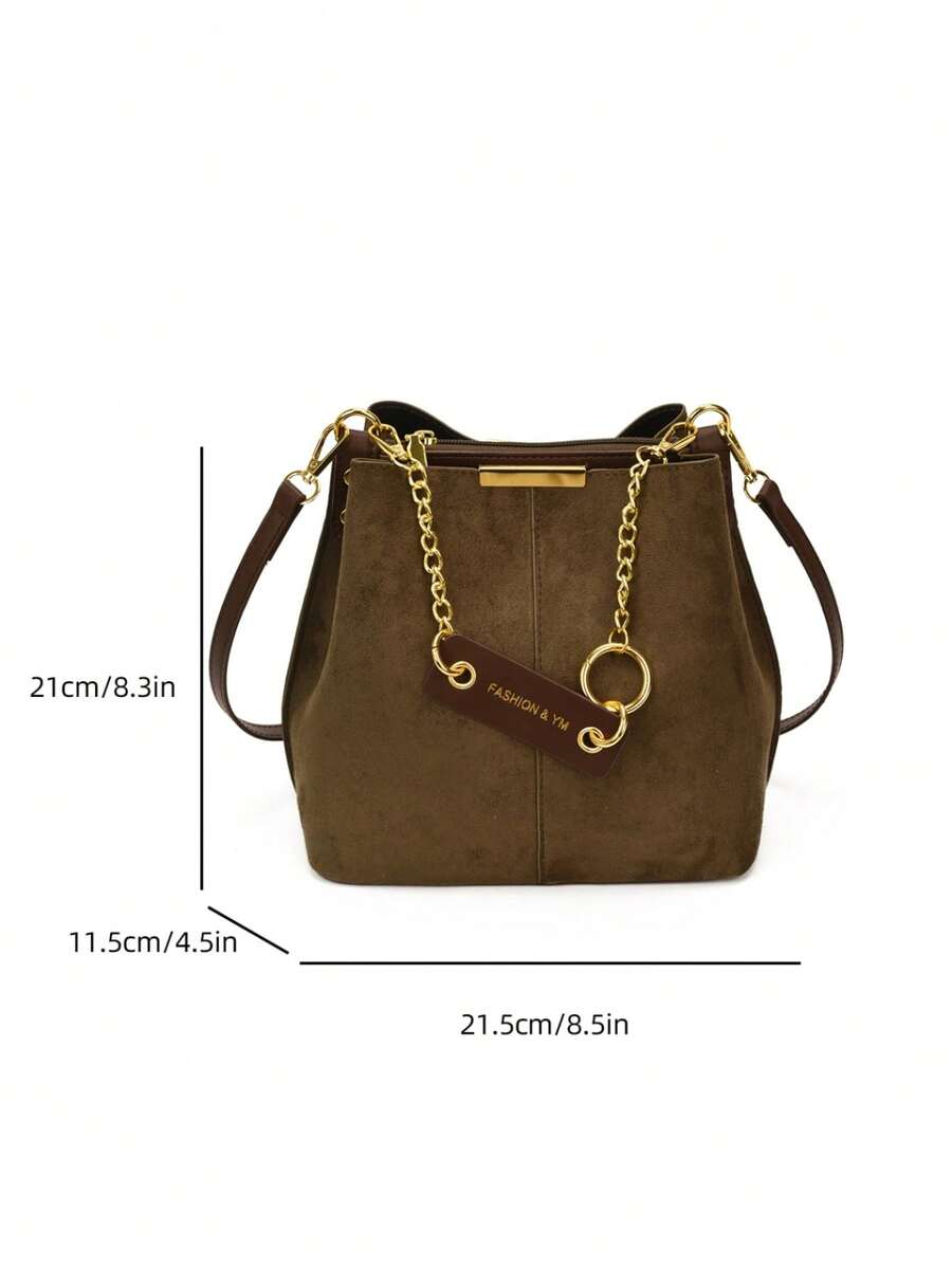 Lausanne Suede Look Bucket Bag with Wide Shoulder Strap