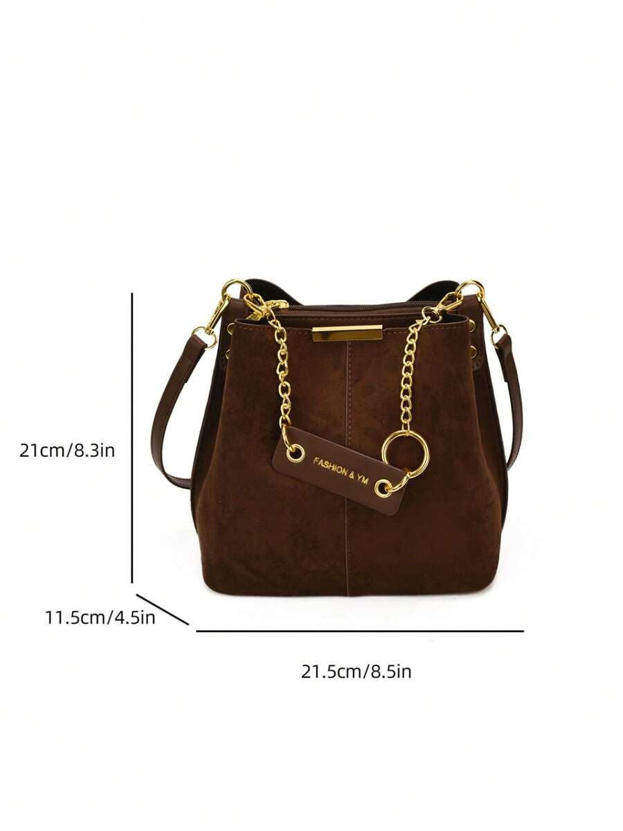 Lausanne Suede Look Bucket Bag with Wide Shoulder Strap