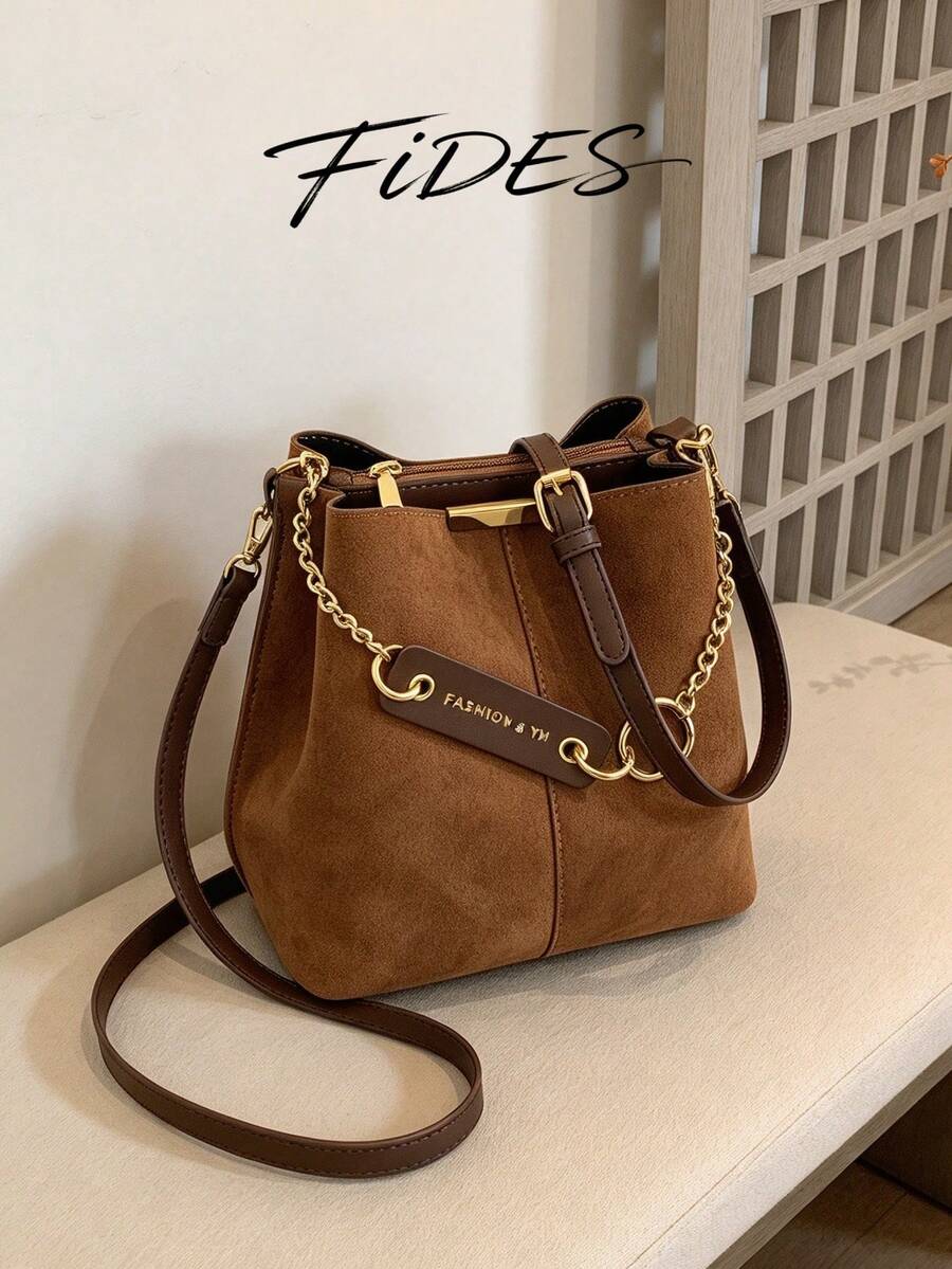 Lausanne Suede Look Bucket Bag with Wide Shoulder Strap