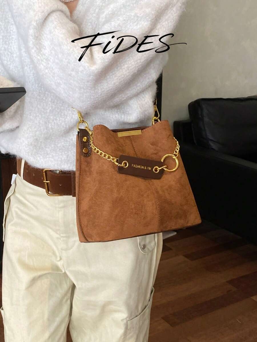 Lausanne Suede Look Bucket Bag with Wide Shoulder Strap