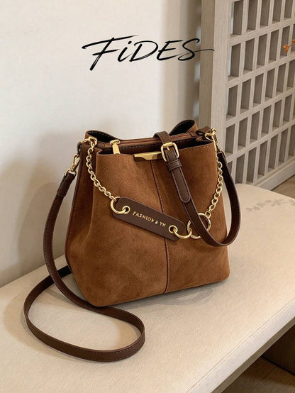 Lausanne Suede Look Bucket Bag with Wide Shoulder Strap