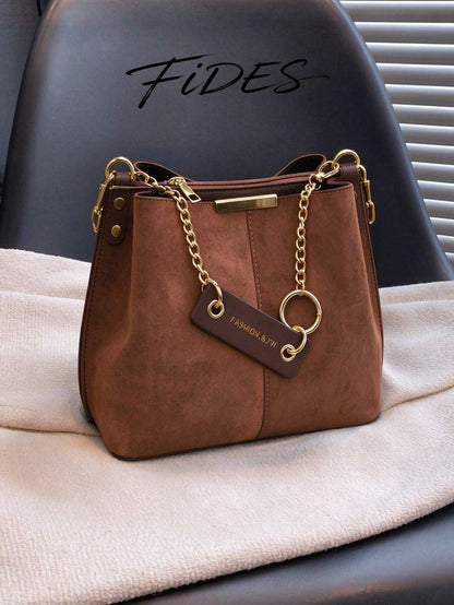 Lausanne Suede Look Bucket Bag with Wide Shoulder Strap