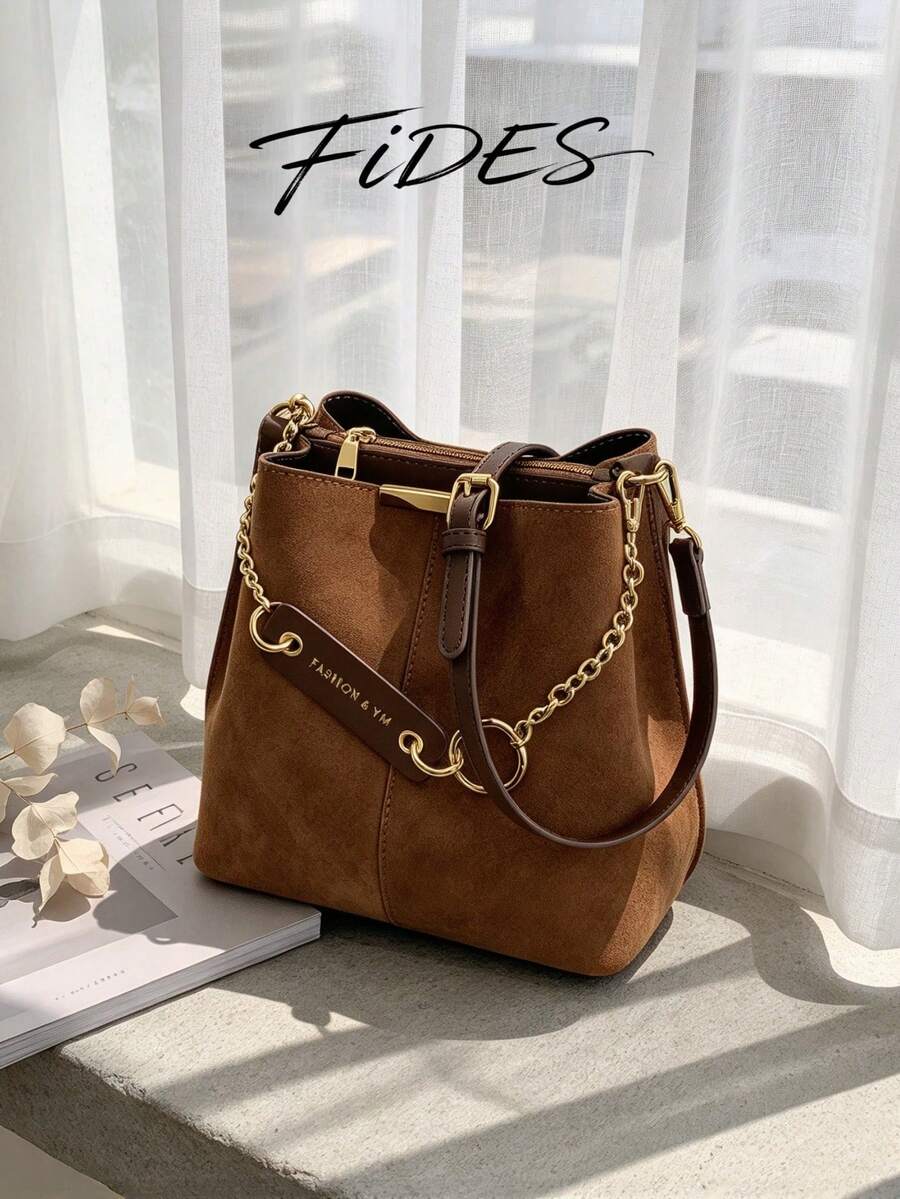 Lausanne Suede Look Bucket Bag with Wide Shoulder Strap