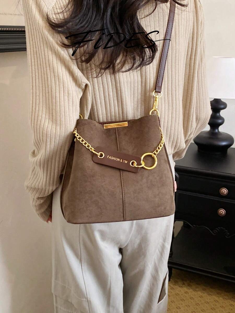 Lausanne Suede Look Bucket Bag with Wide Shoulder Strap
