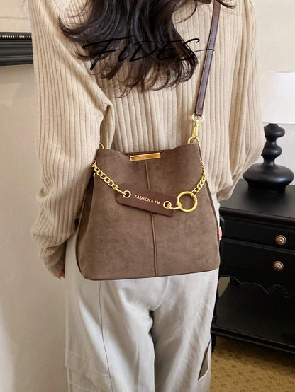 Lausanne Suede Look Bucket Bag with Wide Shoulder Strap
