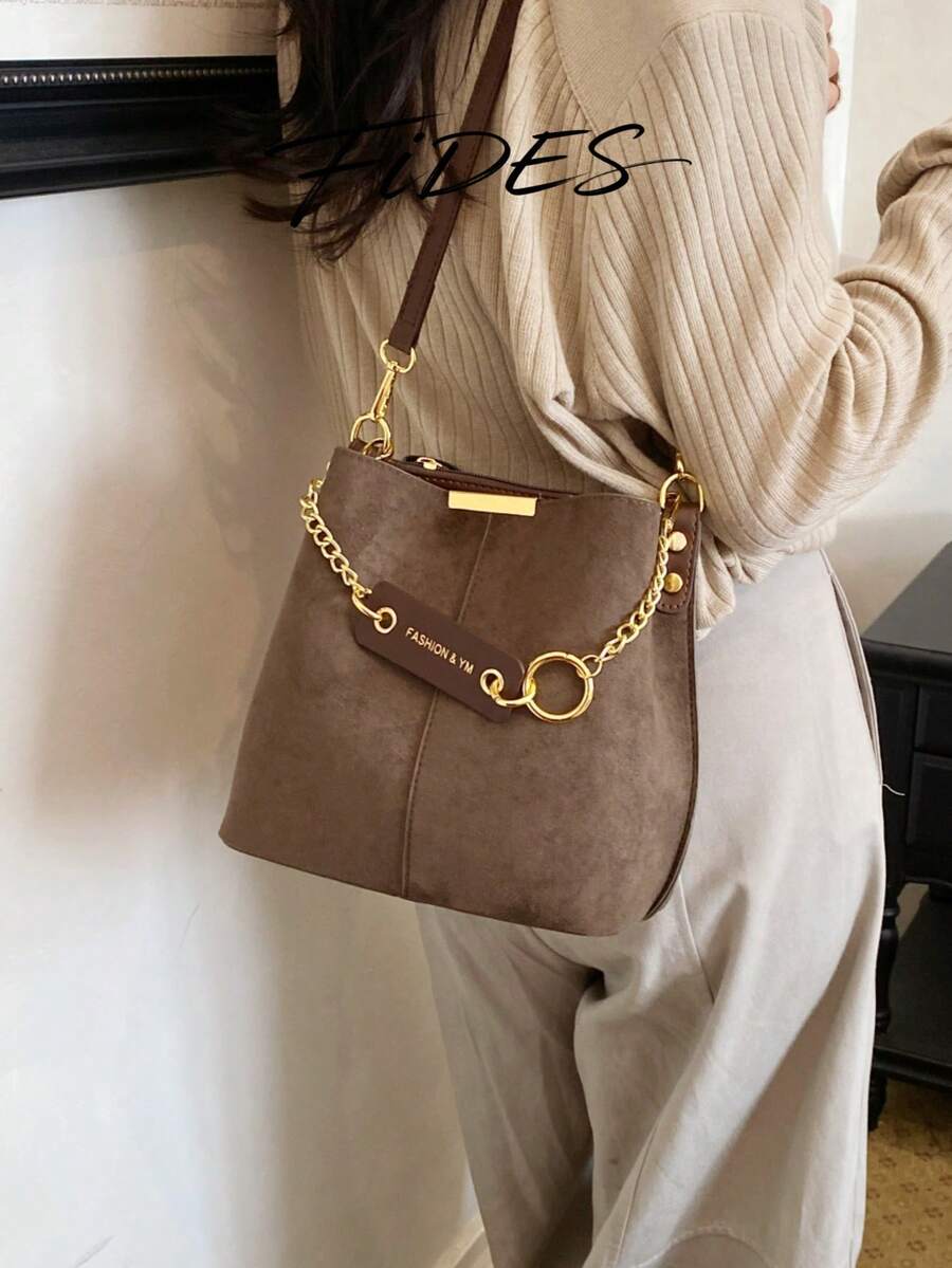 Lausanne Suede Look Bucket Bag with Wide Shoulder Strap