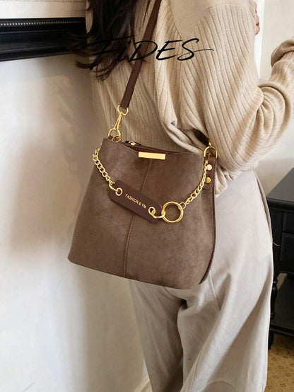 Lausanne Suede Look Bucket Bag with Wide Shoulder Strap