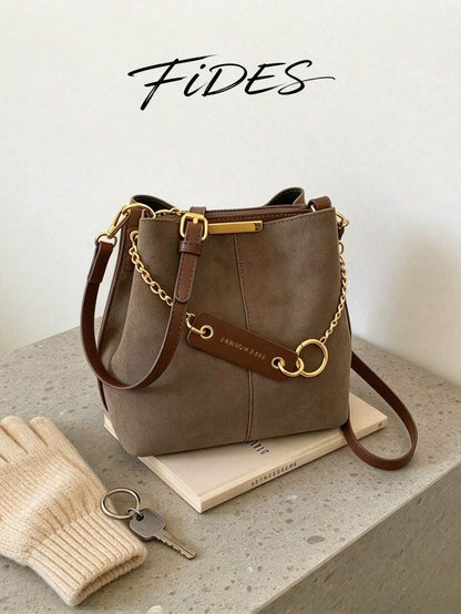 Lausanne Suede Look Bucket Bag with Wide Shoulder Strap