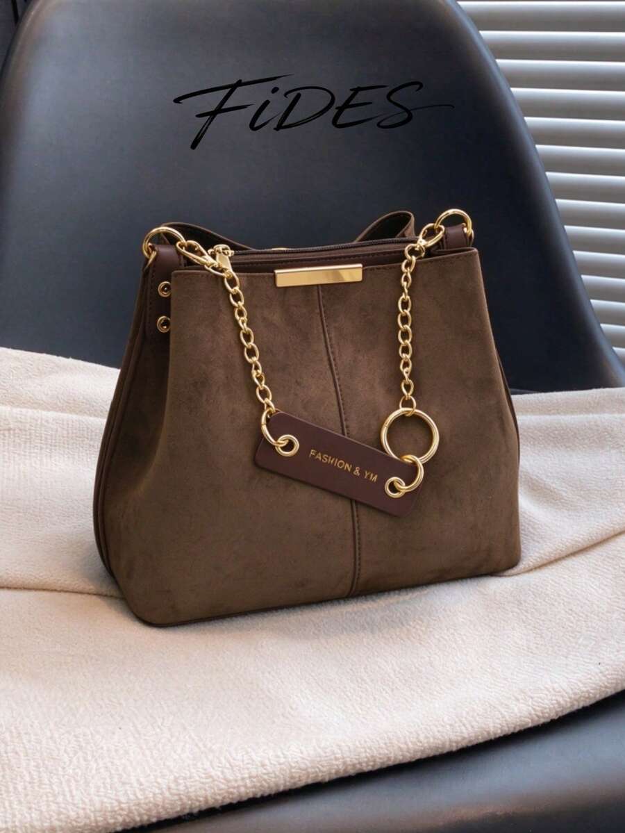 Lausanne Suede Look Bucket Bag with Wide Shoulder Strap - Green