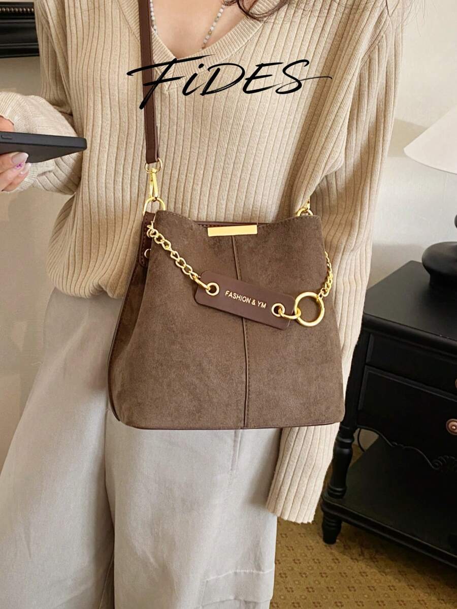 Lausanne Suede Look Bucket Bag with Wide Shoulder Strap