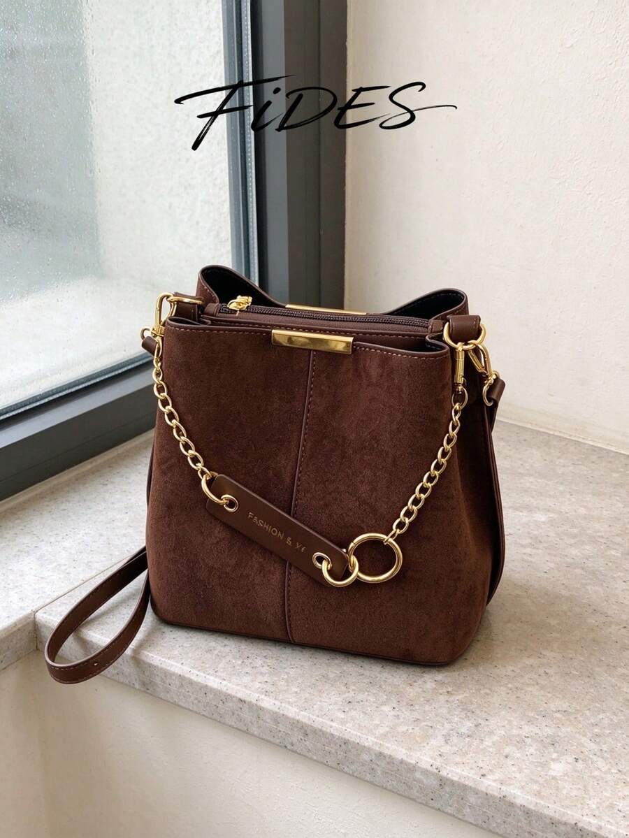 Lausanne Suede Look Bucket Bag with Wide Shoulder Strap