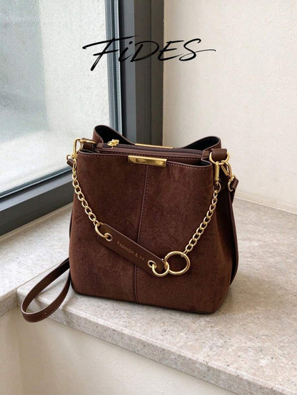Lausanne Suede Look Bucket Bag with Wide Shoulder Strap