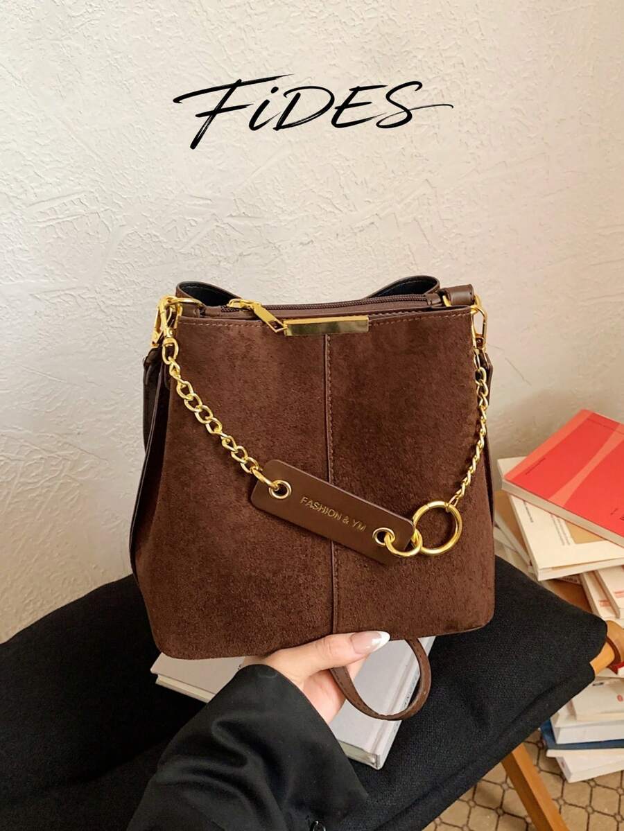 Lausanne Suede Look Bucket Bag with Wide Shoulder Strap