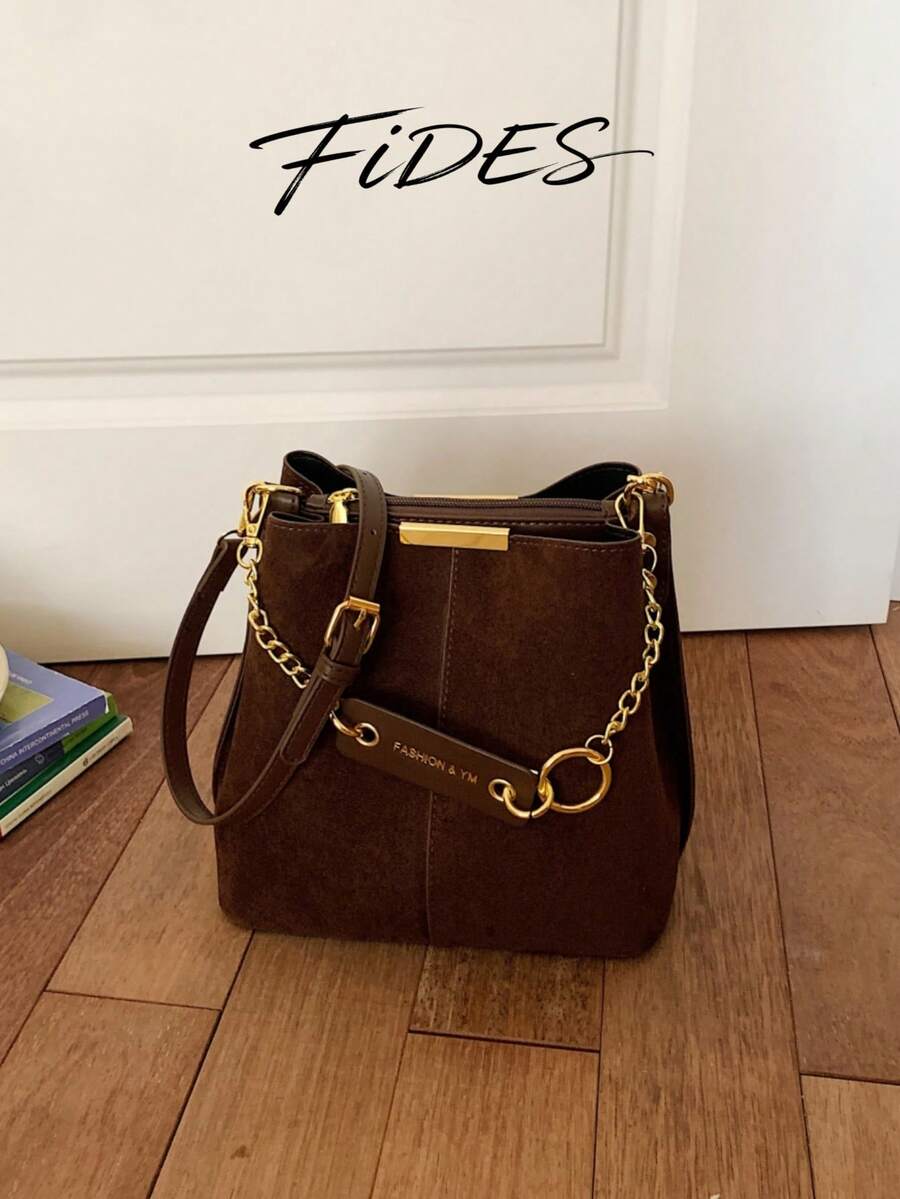 Lausanne Suede Look Bucket Bag with Wide Shoulder Strap