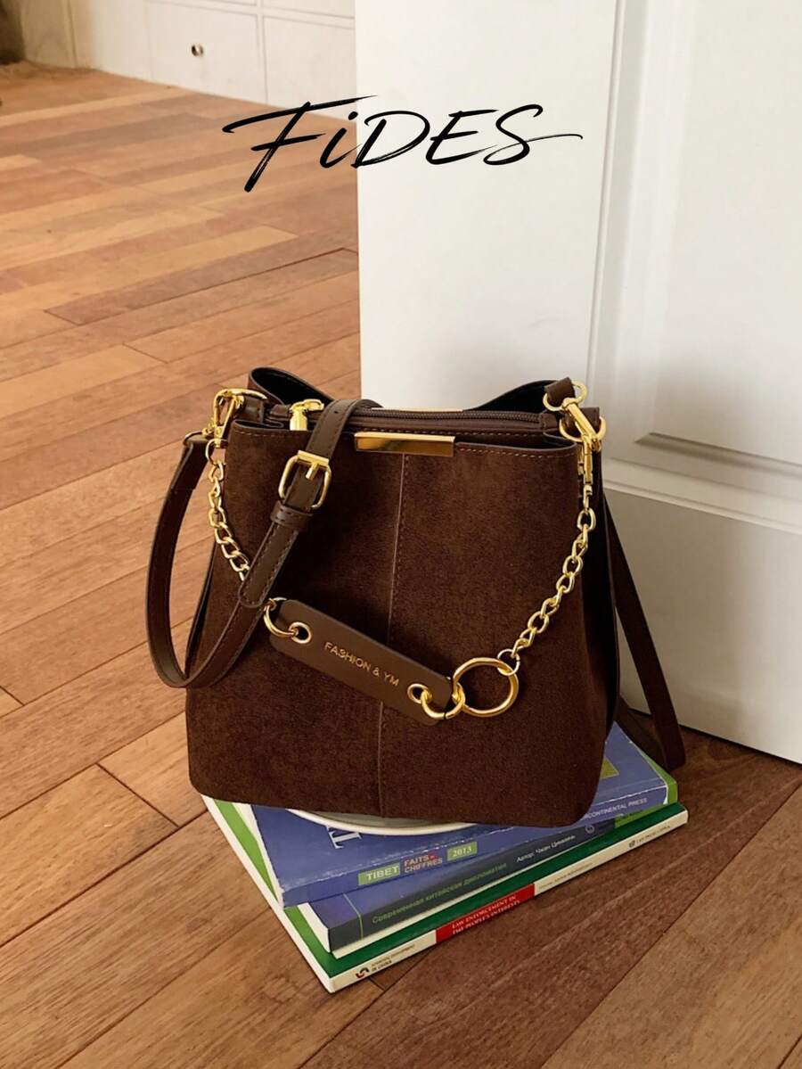 Lausanne Suede Look Bucket Bag with Wide Shoulder Strap