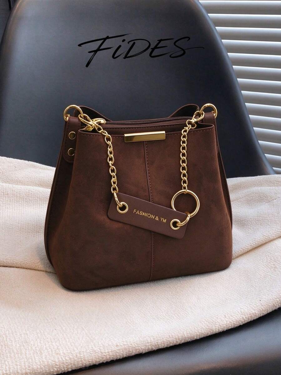Lausanne Suede Look Bucket Bag with Wide Shoulder Strap