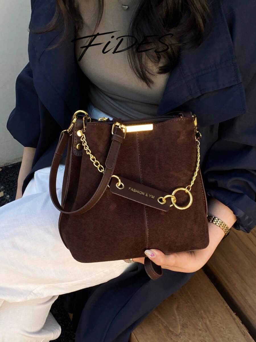 Lausanne Suede Look Bucket Bag with Wide Shoulder Strap