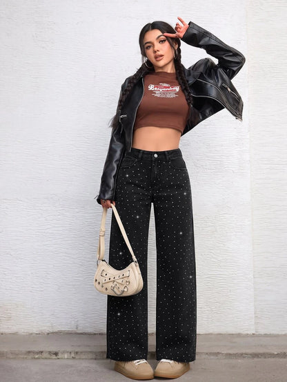 Ravenna High Waisted Wide Leg Baggy Jeans with Pockets