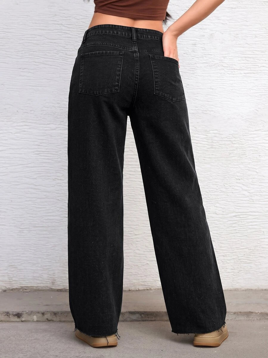 Ravenna High Waisted Wide Leg Baggy Jeans with Pockets