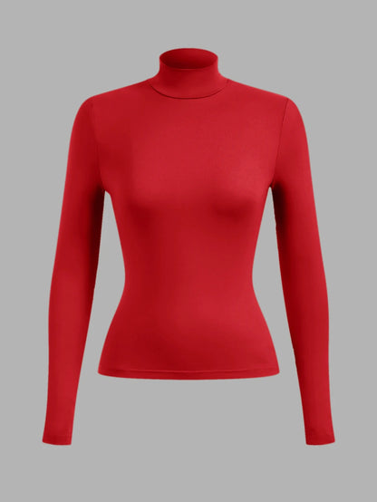 Aberdeen Fleece Lined Thermal Mock Neck Fitted Top - Red