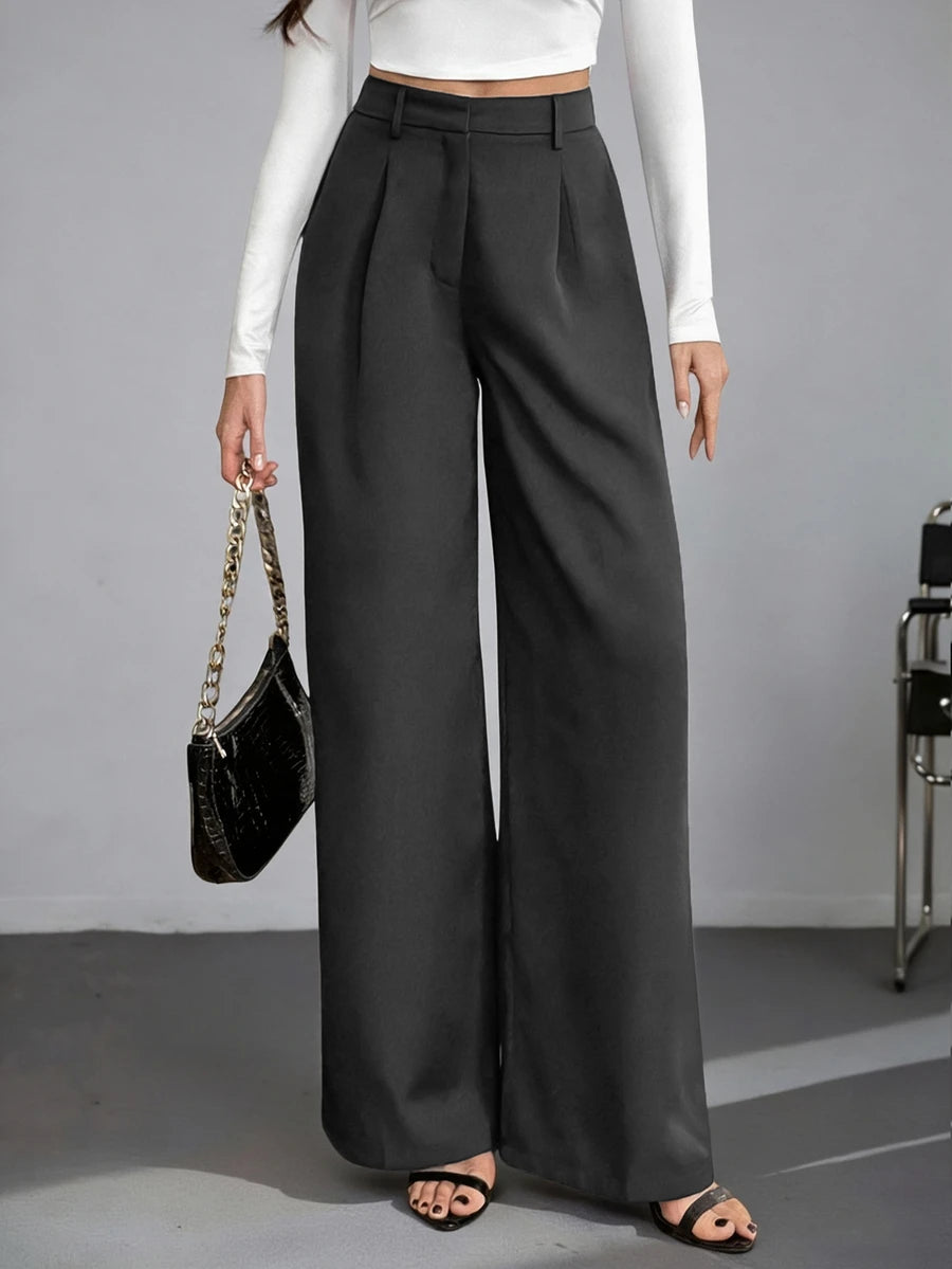 Bergamo Pleated High Waisted Wide Leg Pants - Grey