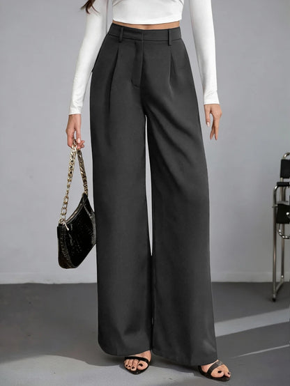 Bergamo Pleated High Waisted Wide Leg Pants - Grey